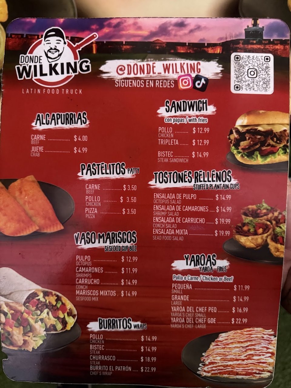 Menu board for yaroas and other truck dishes.