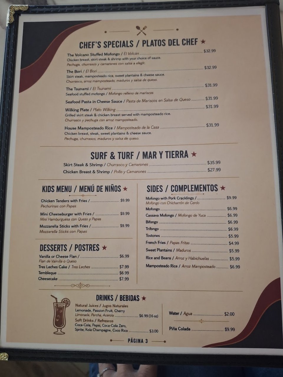 Close-up of menu items at the serving window.